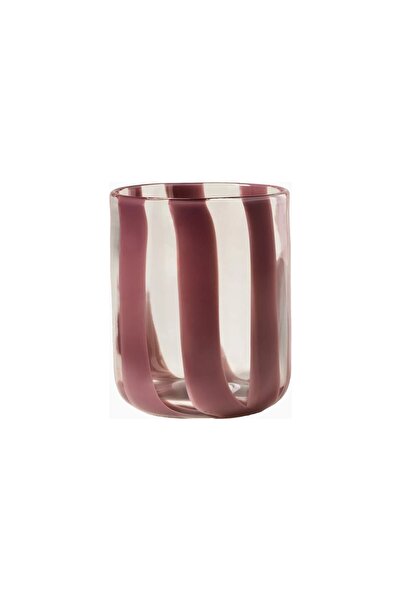 Anthropologie كوب عصير زجاجي مصنوع يدويًا بتصميم شريط ملون