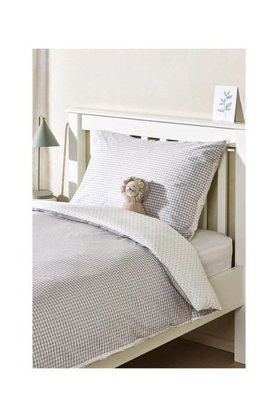 THE WHITE COMPANY Double-Sided Organic Cotton Plaid Children's Duvet Cover Se...