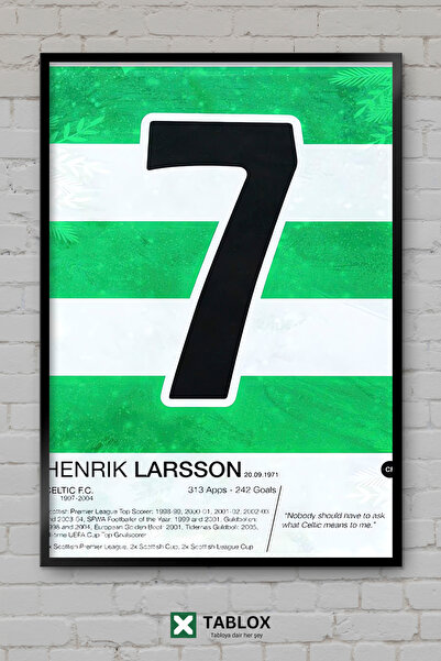 tablomaxtbx Henrik Larsson, fudbaler, švedski napadač, fudbalski poster, okvi...