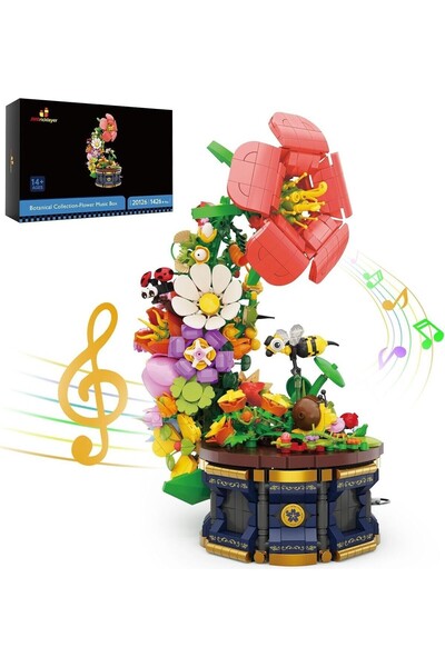 JMBricklayer Flower Music Box Set, Decorative Building and Toy Kit with Botan...