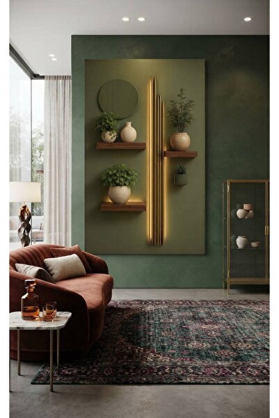 zeyrada Premium Özel Tasarım Modern 3D Efektli Dikey Işıklı Çıta ve Raflı Sak...