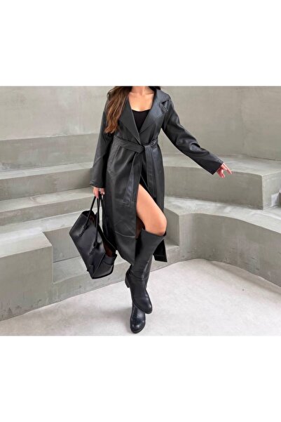 ELUVIA FASHION Kadın Deri Style Palto Kaban