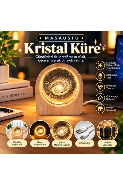 VizyonumVar Concept Premium USB Wooden Crystal Globe – Decorative Table Lamp ...