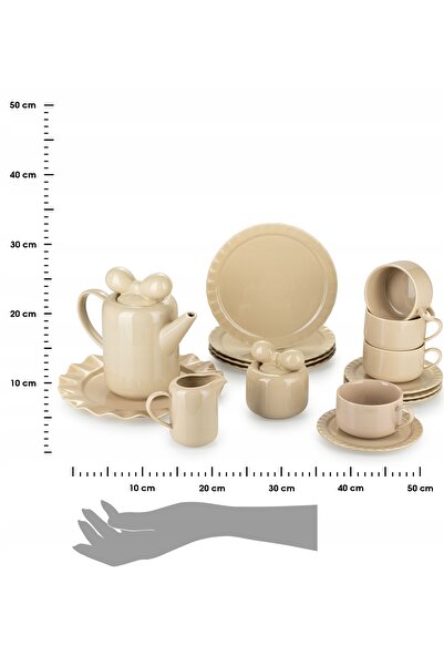 HowHomely Set de servire cafea Sofia Bej mare, 12 piese pentru 4 persoane, za...