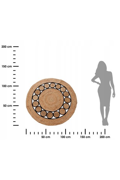 H&S Decoration Covor de iută împletit, stil BOHO, mare, rotund, 120cm