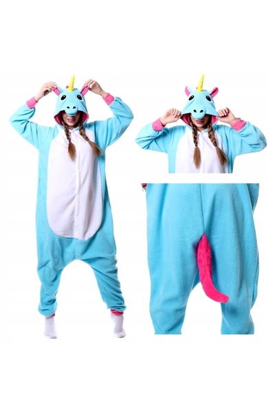 NO BRAND Halat de casă tip salopetă unicorn, pijama Kigurumi, unicorn albastr...