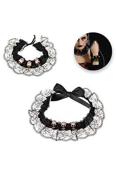 OEM Set Accesorii Deghizare Gothic Colier Choker & Bratara Neagra cu Dantela ...