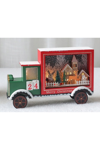 Pan i Pani Gadżet Calendar de Advent din lemn cu camion și LED-uri