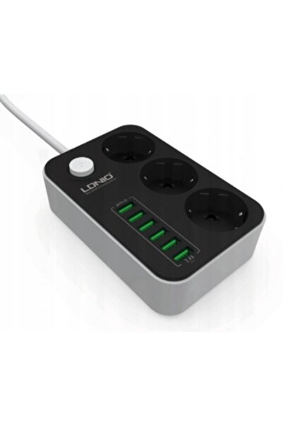 NO BRAND Prelungitor cu 3 prize și 6 porturi USB