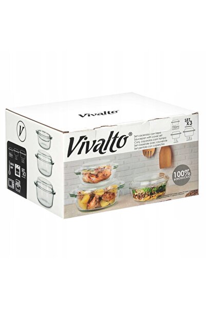 vivalto Set de 3 vase termorezistente din sticlă pentru copt la cuptor