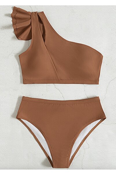 NO BRAND Costum de baie bikini cu un singur umăr și volane XL