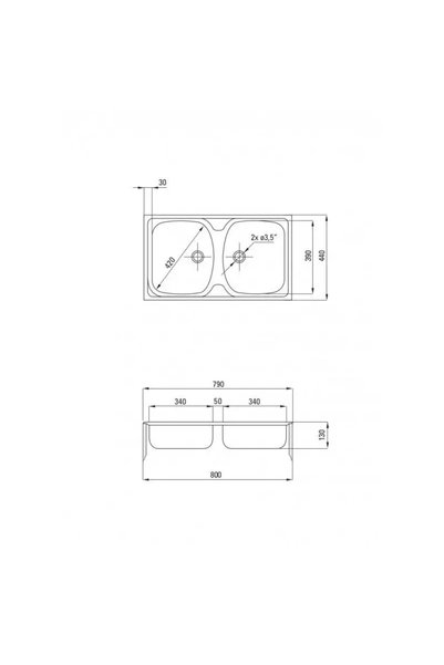 DEANTE Chiuvetă din oțel cu două cuve Techno Zlew ZMU_0200, 80cm