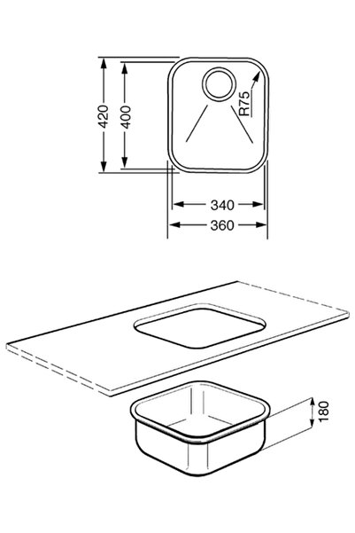SMEG Chiuvetă sub blat 340x400 mm inox um40