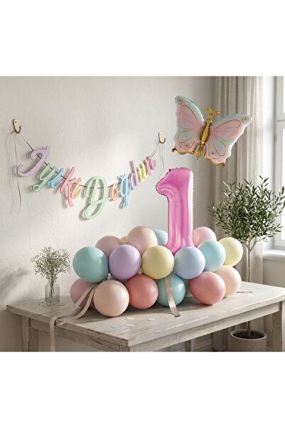 Öztürkpartievi 1 Year Old Birthday Pastel Balloon Set