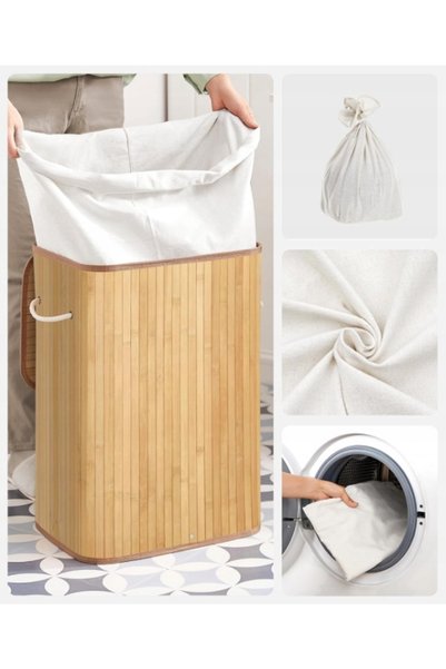 SONGMICS Coș de bambus de 40 cm, coș vertical cu inserție detașabilă, stil BOHO