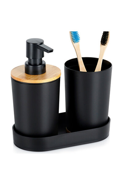 Vilde SET DE BAIE NEGRU: DOZATOR, SĂPUUNIERĂ, CĂNIȚĂ – SET DE 3 ELEMENTE