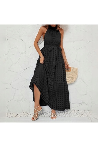 NO BRAND Rochie lungă de cocktail, rochie maxi, de vară, de zi cu zi, neagră, L