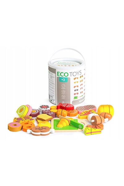 Ecotoys Alimente din lemn pentru tăiat, 23 de bucăți