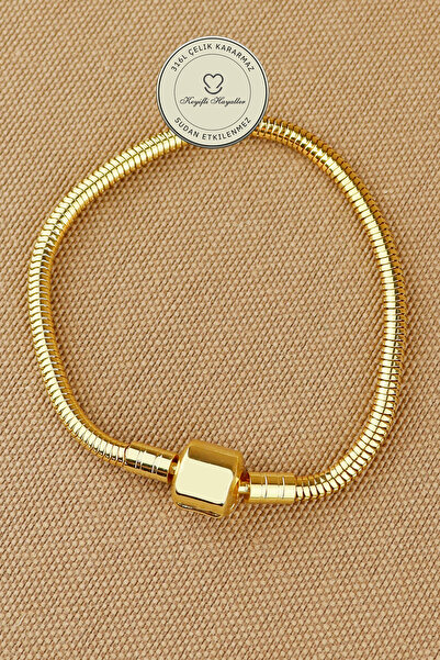 Keyifli Hayaller Çelik Bileklik - Gold Topuz Model Yılan Zincir Çelik Bilekli...
