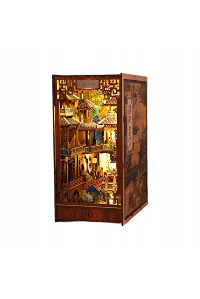 NO BRAND DIY Puzzle 4D din lemn, lampă stradală luminoasă, suport pentru bibl...