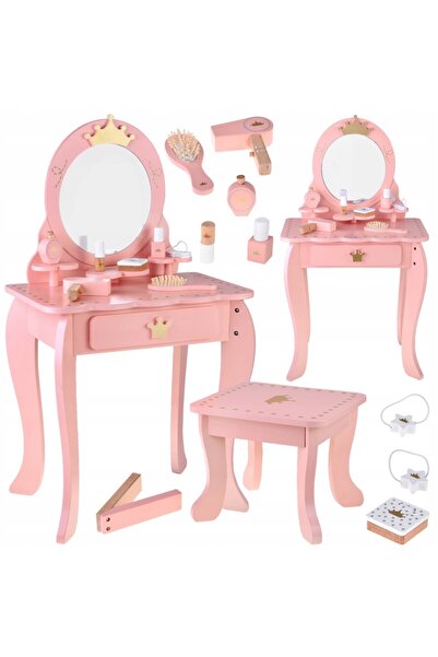 Jokomisiada Măsuță de toaletă regală din lemn cu oglindă + scaun + accesorii ...