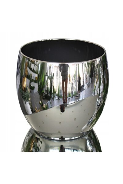 Polnix Capac ceramic argintiu rotund glamour pentru flori 23x22cm