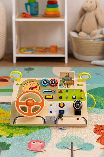 Ecotoys Panou educativ senzorial din lemn cu LED-uri pentru copii