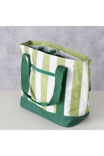 NO BRAND Geantă termoizolantă verde cu dungi, pentru picnic și cumpărături, v...