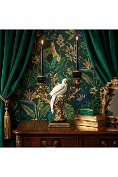 NO BRAND Sfeșnic auriu retro vintage cu pasăre papagal, decor pentru casă, li...