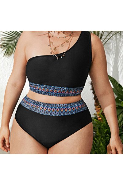 NO BRAND Bikini cu talie înaltă, negru, mărime mare 2XL
