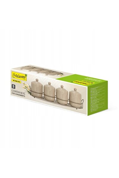 Maestro Set de 4 recipiente pentru condimente cu suport, design Geometric Bej