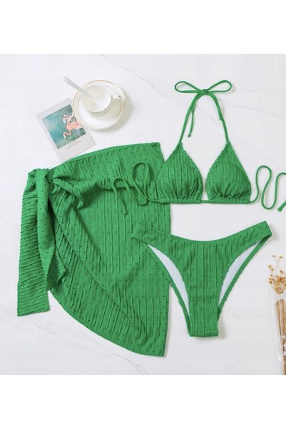 NO BRAND Costum de baie verde 3 piese prosop L