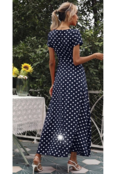 NO BRAND Rochie maxi albastru deschis cu buline