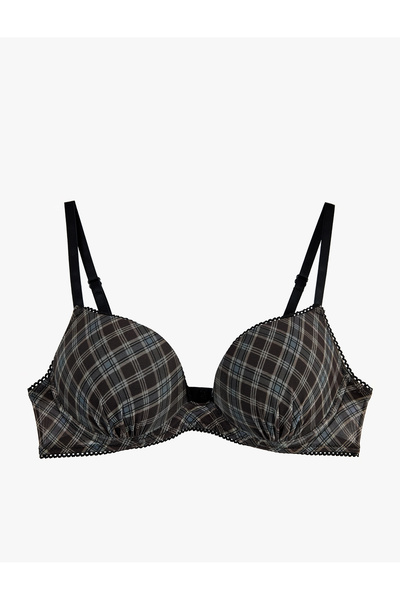 Koton Supported Extra Padded Plaid Patterned Tulle Bra