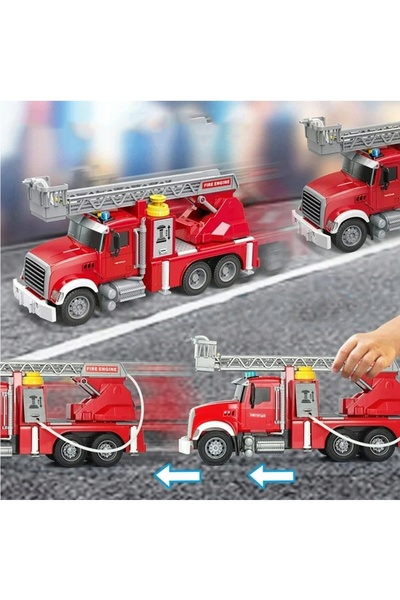NO BRAND MAȘINĂ DE POMPE DE INCENDII AMERICANĂ CU SCARĂ, LUMINI, SUNET ȘI APĂ...