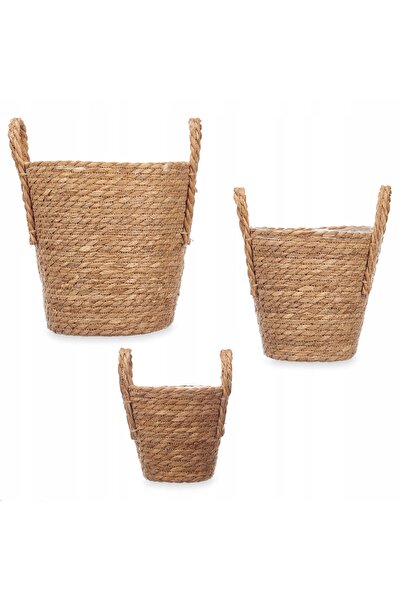 NO BRAND Coșuri împletite maro cu mânere, din iarbă de mare, 3 bucăți, 30x25,...