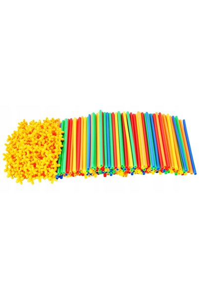 MalPlay Set de blocuri de construcție, paie, bețe, tuburi, 400 de piese, cuti...