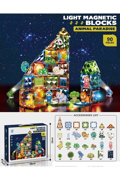 Ikonka Blocuri magnetice luminoase 90 elemente.