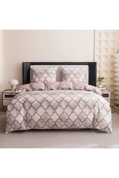 Cotton World Set de lenjerie de pat reversibil 220x200 din microfibră, cu bor...
