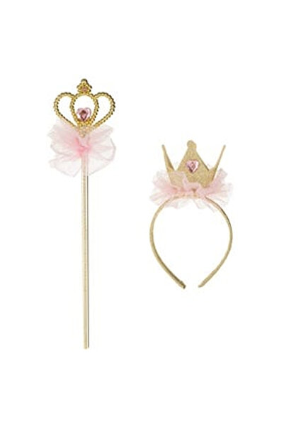 OEM Set Coronita Par cu Coroana Aurie Glitter Roz Tul & Bagheta