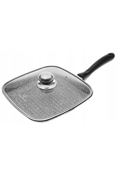 NO BRAND Tigaie grill cu capac, marmurată, 28cm, pentru gaz și inducție
