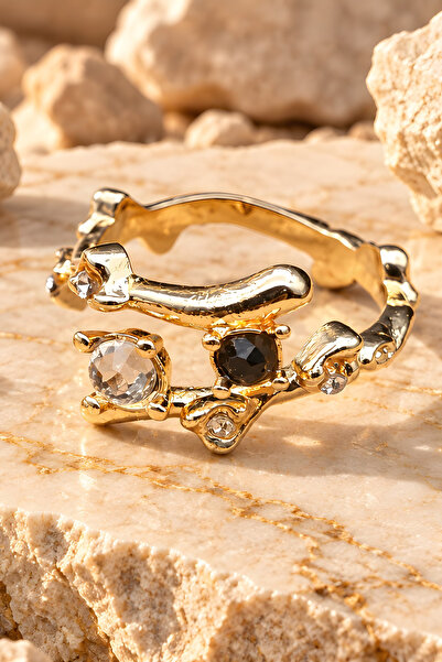 NBS Beautiful Naturel Stones خاتم نسائي من الذهب مرصع بحجر الزركون الصلب قابل...
