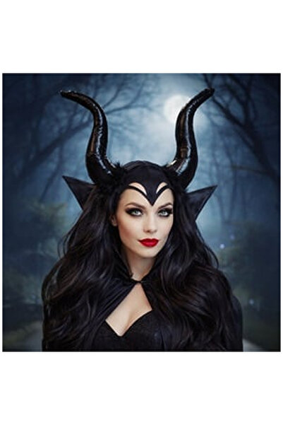 OEM Στέμμα μαλλιών για το Halloween με σατέν μαύρα κέρατα και φτερά