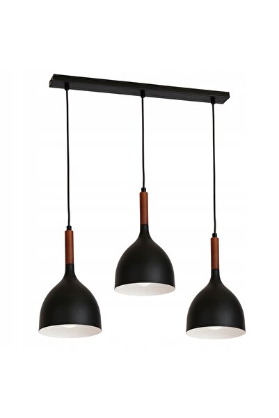 Luminex Lampă de tavan industrială triplă Noak Wood, neagră, stil LOFT