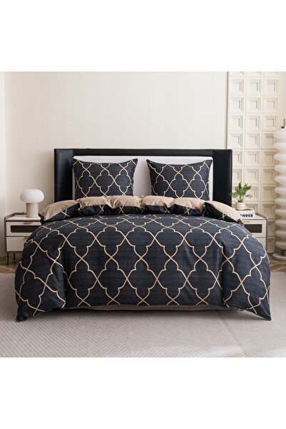 Cotton World Set de lenjerie de pat reversibil 220x200 din microfibră, cu bor...