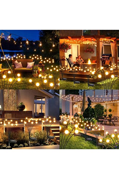 ddoo 4x Lampă solară tip păpădie, cu 10 LED-uri, glob, cu țăruș și senzor de ...