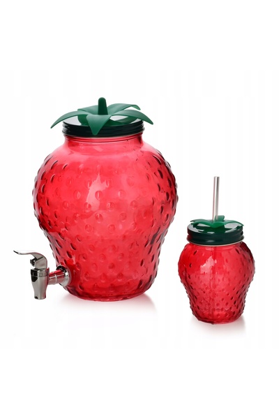 MONDEX Dozator de băuturi din sticlă cu robinet, 4,5L, căpșuni