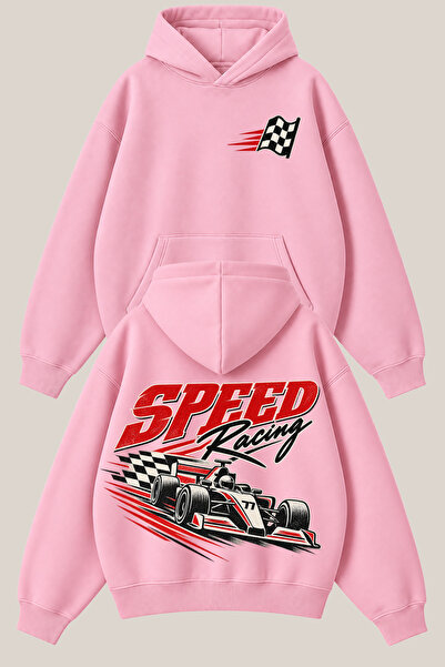 Velostra Unisex Φούτερ με κουκούλα, με στάμπα Speed Racing, μπροστινό και πίσ...