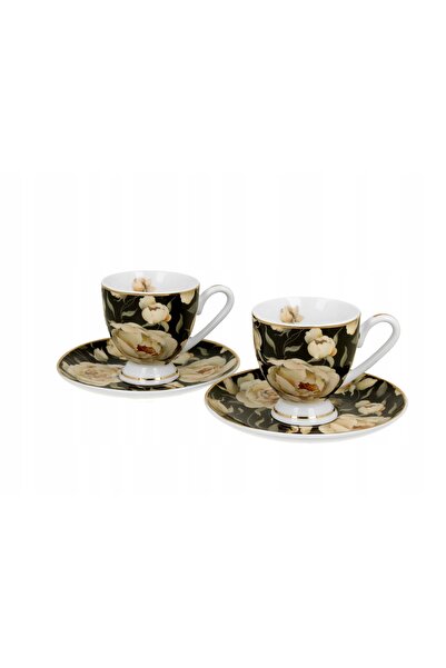 Duo Cești elegante cu picior și farfurioară, 2 piese, pentru cafea, din porțe...
