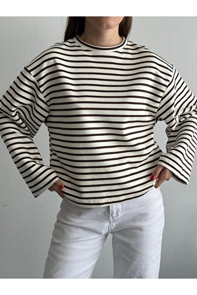 Makarina Women's Striped Crewneck Long Sleeve T-Shirt Sweatshirt